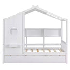 Letto a capanna MAYEERTY per bambini, una piazza e mezza, con letto estraibile e ripiano contenitore, design moderno, per camera da letto, bianco