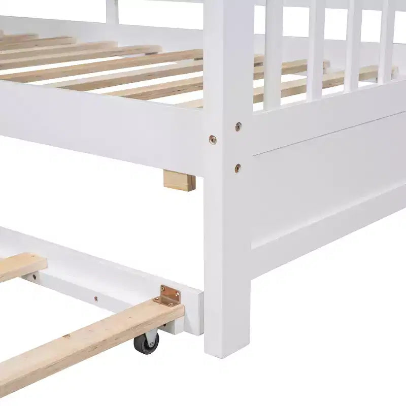Letto a capanna MAYEERTY per bambini, una piazza e mezza, con letto estraibile e ripiano contenitore, design moderno, per camera da letto, bianco