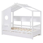 Letto a capanna MAYEERTY per bambini, una piazza e mezza, con letto estraibile e ripiano contenitore, design moderno, per camera da letto, bianco