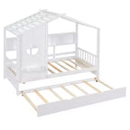 Letto a capanna MAYEERTY per bambini, una piazza e mezza, con letto estraibile e ripiano contenitore, design moderno, per camera da letto, bianco