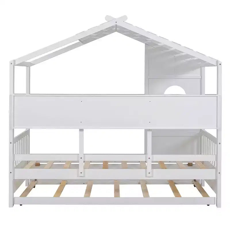 Letto a capanna MAYEERTY per bambini, una piazza e mezza, con letto estraibile e ripiano contenitore, design moderno, per camera da letto, bianco