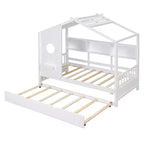 Letto a capanna MAYEERTY per bambini, una piazza e mezza, con letto estraibile e ripiano contenitore, design moderno, per camera da letto, bianco