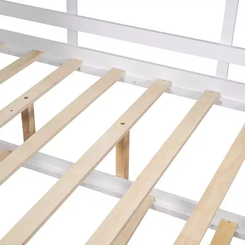 Letto a capanna MAYEERTY per bambini, una piazza e mezza, con letto estraibile e ripiano contenitore, design moderno, per camera da letto, bianco