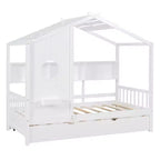 Letto a capanna MAYEERTY per bambini, una piazza e mezza, con letto estraibile e ripiano contenitore, design moderno, per camera da letto, bianco