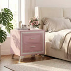 Elegante comodino lucido con maniglia in metallo, comodino a specchio con 2 cassetti per camera da letto, soggiorno, nero