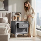Elegante comodino lucido con maniglia in metallo, comodino a specchio con 2 cassetti per camera da letto, soggiorno, nero