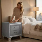 Elegante comodino lucido con maniglia in metallo, comodino a specchio con 2 cassetti per camera da letto, soggiorno, nero