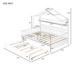MAYEERTY Letto a casetta in legno a una piazza e mezza con letto estraibile singolo per bambini con scaffale per camera da letto, bianco