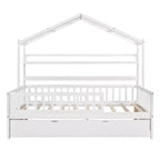 MAYEERTY Letto a casetta in legno a una piazza e mezza con letto estraibile singolo per bambini con scaffale per camera da letto, bianco