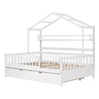 MAYEERTY Letto a casetta in legno a una piazza e mezza con letto estraibile singolo per bambini con scaffale per camera da letto, bianco