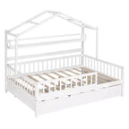 MAYEERTY Letto a casetta in legno a una piazza e mezza con letto estraibile singolo per bambini con scaffale per camera da letto, bianco