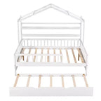 MAYEERTY Letto a casetta in legno a una piazza e mezza con letto estraibile singolo per bambini con scaffale per camera da letto, bianco