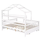 MAYEERTY Letto a casetta in legno a una piazza e mezza con letto estraibile singolo per bambini con scaffale per camera da letto, bianco