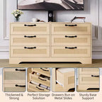 Mobile TV moderno con supporto per TV da 32-85 pollici, cassettiera a 6 cassetti in rattan, console multimediale con ampio spazio di archiviazione per soggiorno o camera da letto
