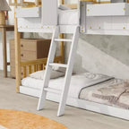 Letto a Castello a Casetta, una Piazza e Mezza, con Tetto e Finestre per Bambini, Struttura in Legno con Porta, Scala e Ringhiera
