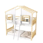 Letto a Castello a Casetta, una Piazza e Mezza, con Tetto e Finestre per Bambini, Struttura in Legno con Porta, Scala e Ringhiera