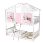 Letto a Castello a Casetta, una Piazza e Mezza, con Tetto e Finestre per Bambini, Struttura in Legno con Porta, Scala e Ringhiera