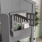 Letto a Castello a Casetta, una Piazza e Mezza, con Tetto e Finestre per Bambini, Struttura in Legno con Porta, Scala e Ringhiera
