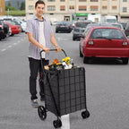 Carrello portaspesa pieghevole Gymax con doppio cestino e fodera impermeabile