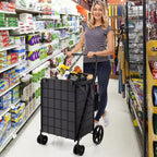 Carrello portaspesa pieghevole Gymax con doppio cestino e fodera impermeabile