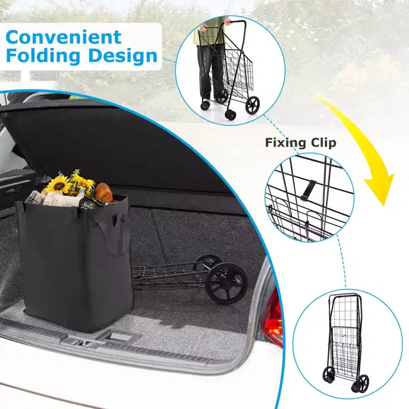 Carrello portaspesa pieghevole Gymax con doppio cestino e fodera impermeabile