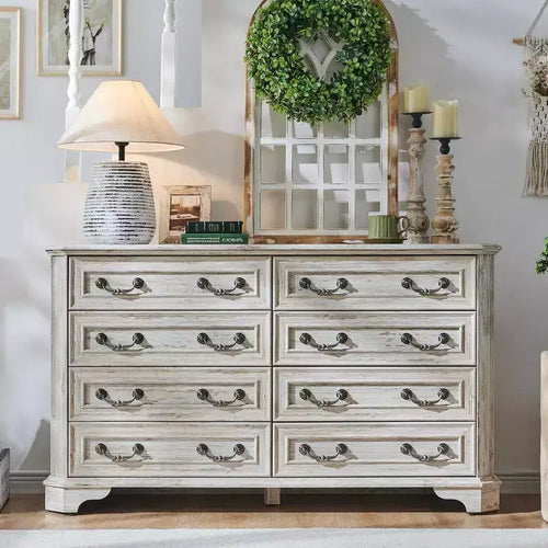 BALHAM TRADE-54 Wide Farmhouse 8 Drawers Wood Rustic Dresser with Natural Texture Vintage Design