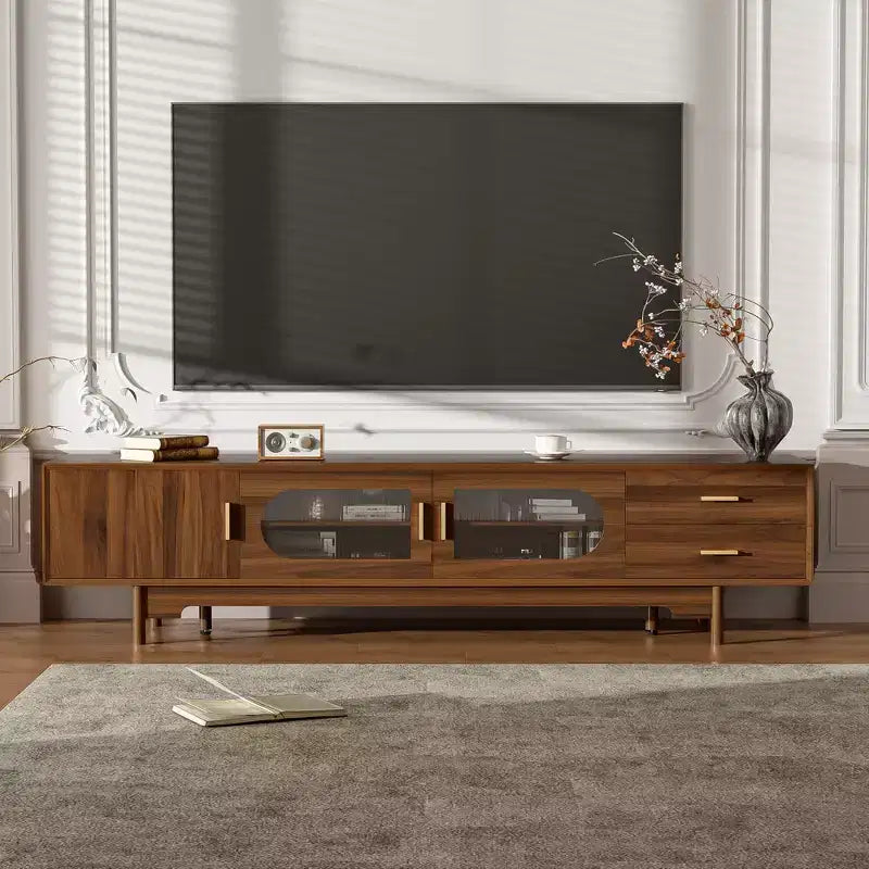 GDFStudio Petty Mobile TV Moderno 78 con Ante in Vetro Scanalato. 2 Cassetti e Ripiani