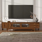 GDFStudio Petty Mobile TV Moderno 78 con Ante in Vetro Scanalato. 2 Cassetti e Ripiani
