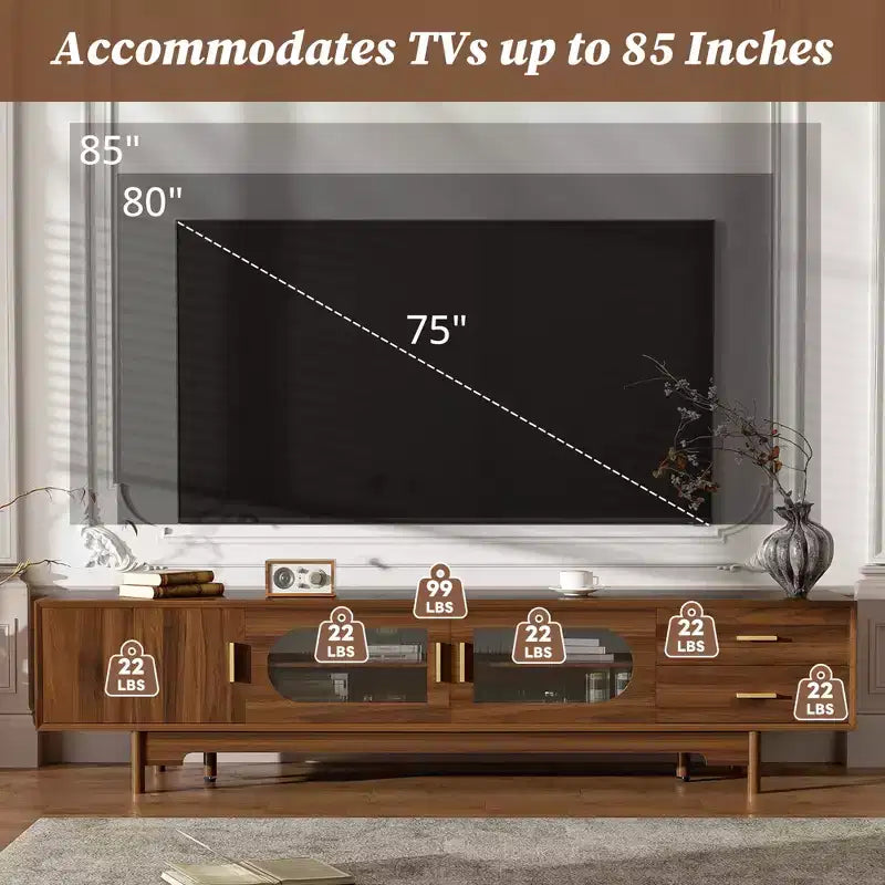 GDFStudio Petty Mobile TV Moderno 78 con Ante in Vetro Scanalato. 2 Cassetti e Ripiani