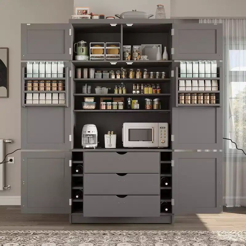 Whisen Dispensa da Cucina Autoportante Alta 203 cm, Credenze, Armadio Contenitore Grande