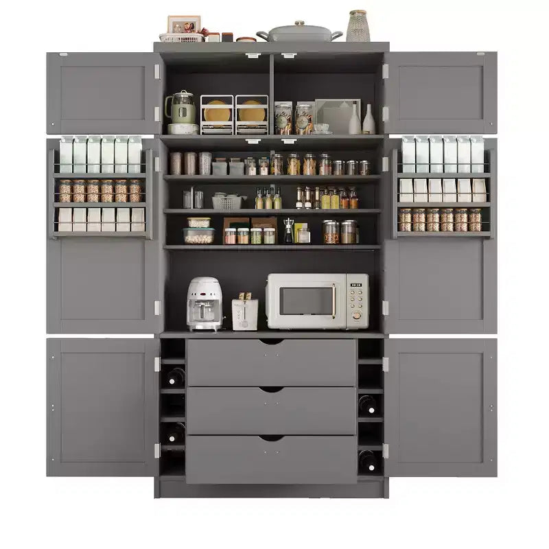 Whisen Dispensa da Cucina Autoportante Alta 203 cm, Credenze, Armadio Contenitore Grande