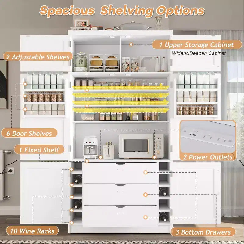 Whisen Dispensa da Cucina Autoportante Alta 203 cm, Credenze, Armadio Contenitore Grande