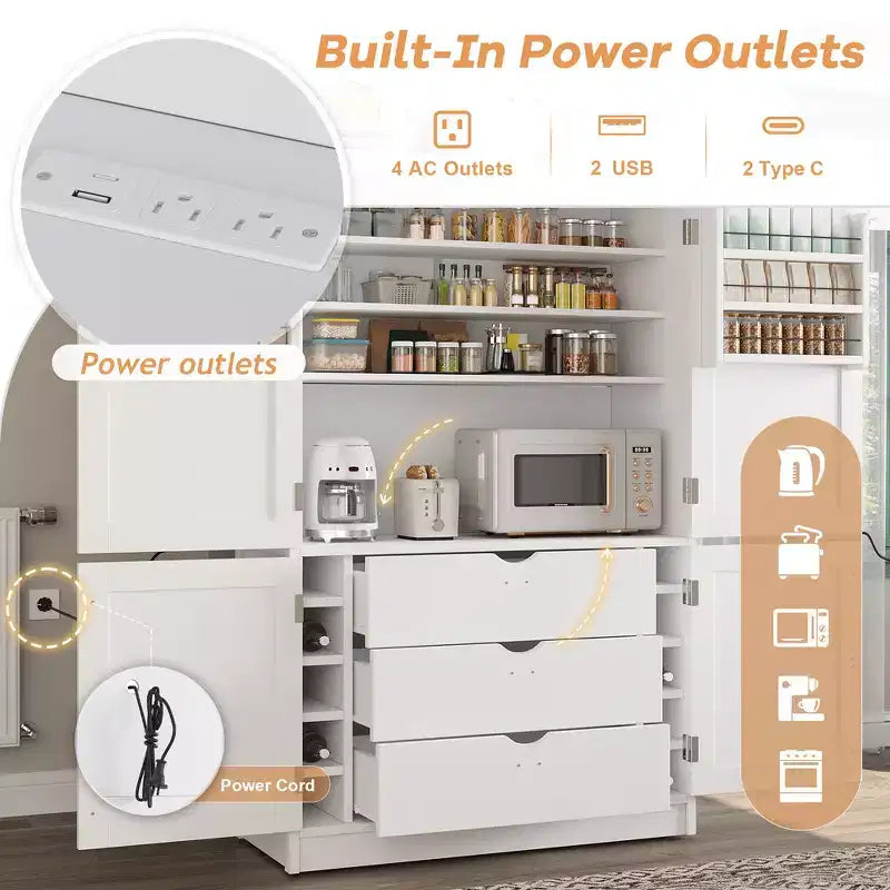 Whisen Dispensa da Cucina Autoportante Alta 203 cm, Credenze, Armadio Contenitore Grande