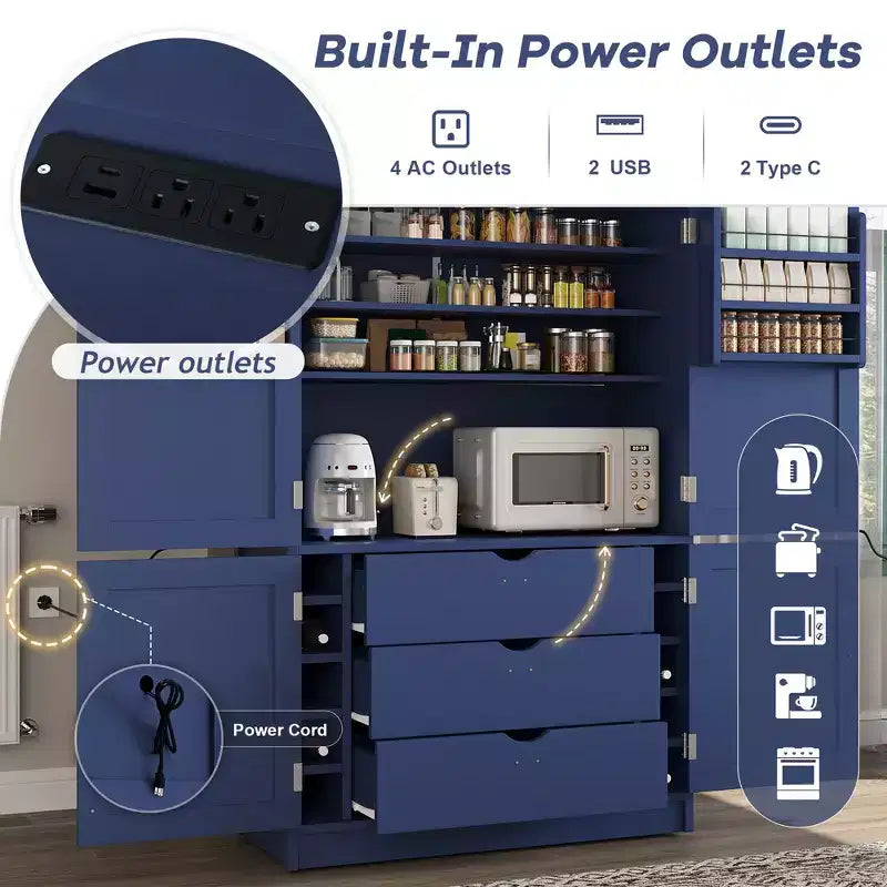 Whisen Dispensa da Cucina Autoportante Alta 203 cm, Credenze, Armadio Contenitore Grande