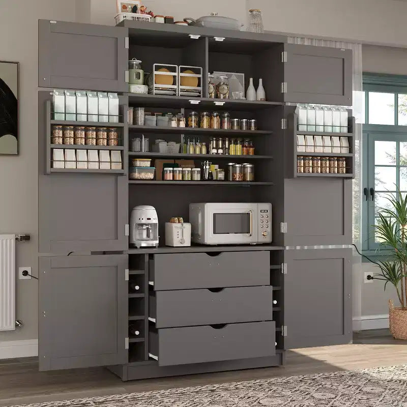 Whisen Dispensa da Cucina Autoportante Alta 203 cm, Credenze, Armadio Contenitore Grande