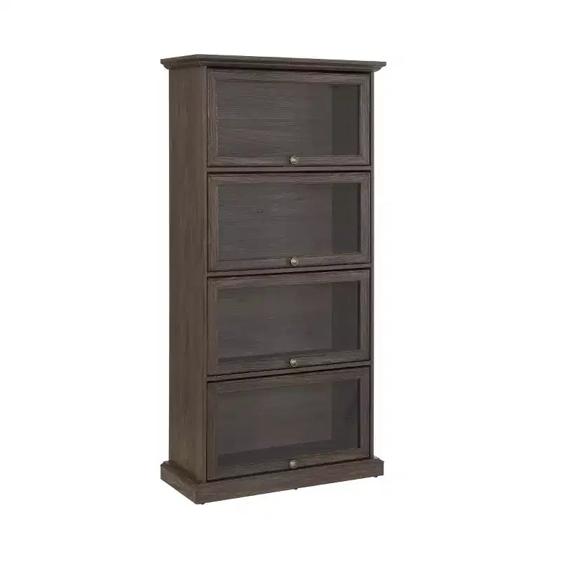 Libreria a 4 livelli tipo "Barrister" con ante in vetro a ribalta, vetrinetta alta 160 cm per collezioni, statuette - Panipeachy