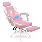 HOFFREE Sedia Gaming per Bambini a Forma di Coniglio con Cuscino Massaggiante e Poggiapiedi, Regolabile ed Ergonomica, Design Carino Kawaii per Età 8-14