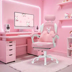 HOFFREE Sedia Gaming per Bambini a Forma di Coniglio con Cuscino Massaggiante e Poggiapiedi, Regolabile ed Ergonomica, Design Carino Kawaii per Età 8-14