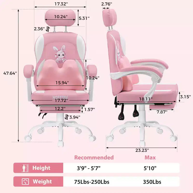 HOFFREE Sedia Gaming per Bambini a Forma di Coniglio con Cuscino Massaggiante e Poggiapiedi, Regolabile ed Ergonomica, Design Carino Kawaii per Età 8-14
