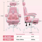 HOFFREE Sedia Gaming per Bambini a Forma di Coniglio con Cuscino Massaggiante e Poggiapiedi, Regolabile ed Ergonomica, Design Carino Kawaii per Età 8-14