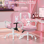 HOFFREE Sedia Gaming per Bambini a Forma di Coniglio con Cuscino Massaggiante e Poggiapiedi, Regolabile ed Ergonomica, Design Carino Kawaii per Età 8-14