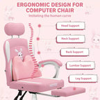 HOFFREE Sedia Gaming per Bambini a Forma di Coniglio con Cuscino Massaggiante e Poggiapiedi, Regolabile ed Ergonomica, Design Carino Kawaii per Età 8-14