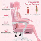 HOFFREE Sedia Gaming per Bambini a Forma di Coniglio con Cuscino Massaggiante e Poggiapiedi, Regolabile ed Ergonomica, Design Carino Kawaii per Età 8-14