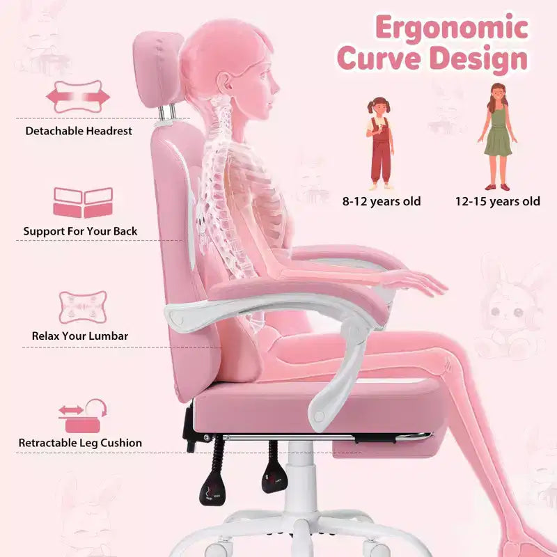 HOFFREE Sedia Gaming per Bambini a Forma di Coniglio con Cuscino Massaggiante e Poggiapiedi, Regolabile ed Ergonomica, Design Carino Kawaii per Età 8-14