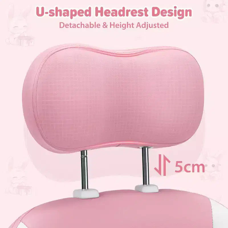 HOFFREE Sedia Gaming per Bambini a Forma di Coniglio con Cuscino Massaggiante e Poggiapiedi, Regolabile ed Ergonomica, Design Carino Kawaii per Età 8-14
