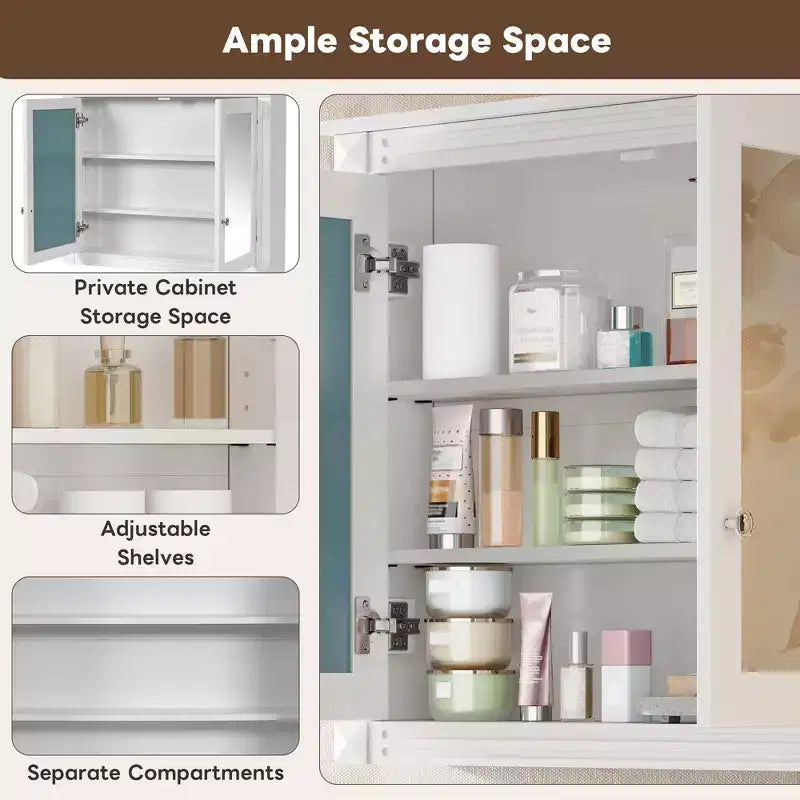 GDFStudio Pensile da Bagno Peng con 2 Specchi e Ripiani Regolabili