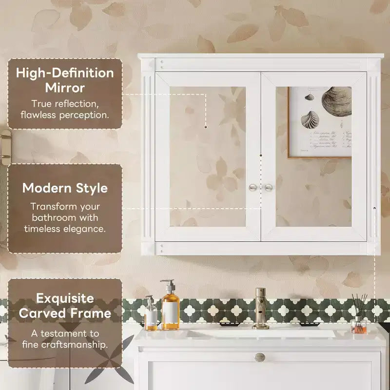 GDFStudio Pensile da Bagno Peng con 2 Specchi e Ripiani Regolabili