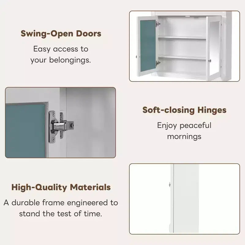 GDFStudio Pensile da Bagno Peng con 2 Specchi e Ripiani Regolabili