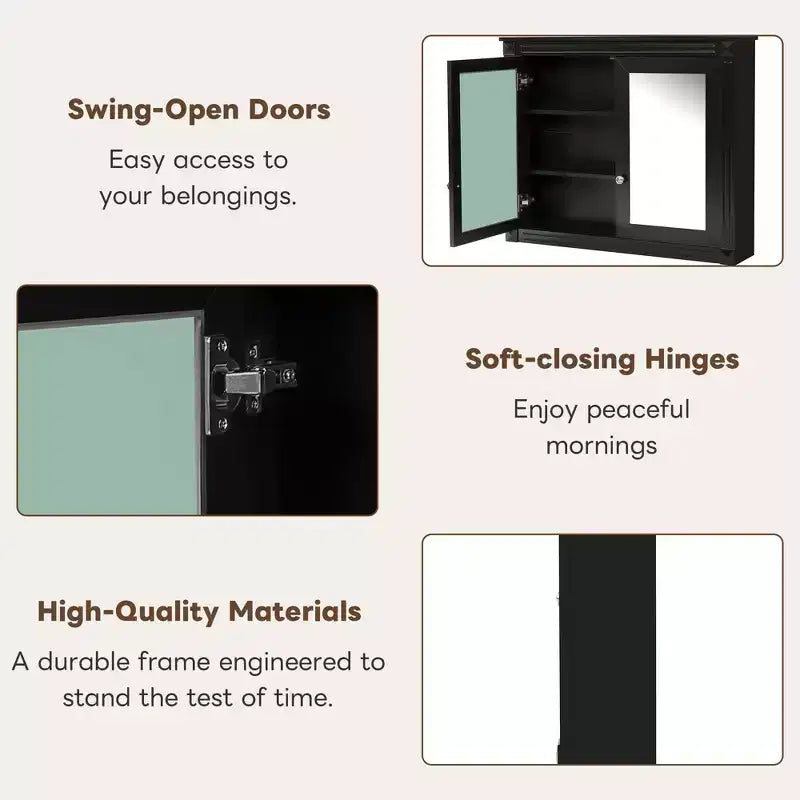 GDFStudio Pensile da Bagno Peng con 2 Specchi e Ripiani Regolabili