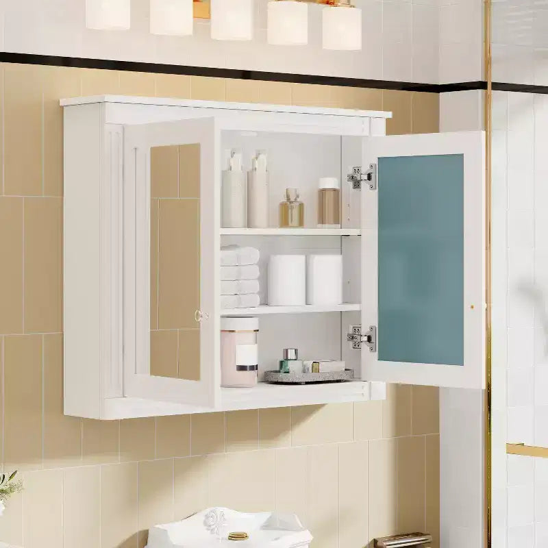 GDFStudio Pensile da Bagno Peng con 2 Specchi e Ripiani Regolabili